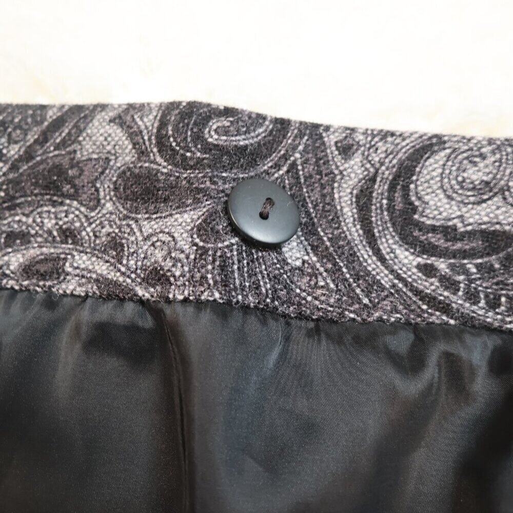 Talbots Wool Blend Floral Wrap Mini Skirt 12P Black Gray Jacquard - Picture 11 of 13